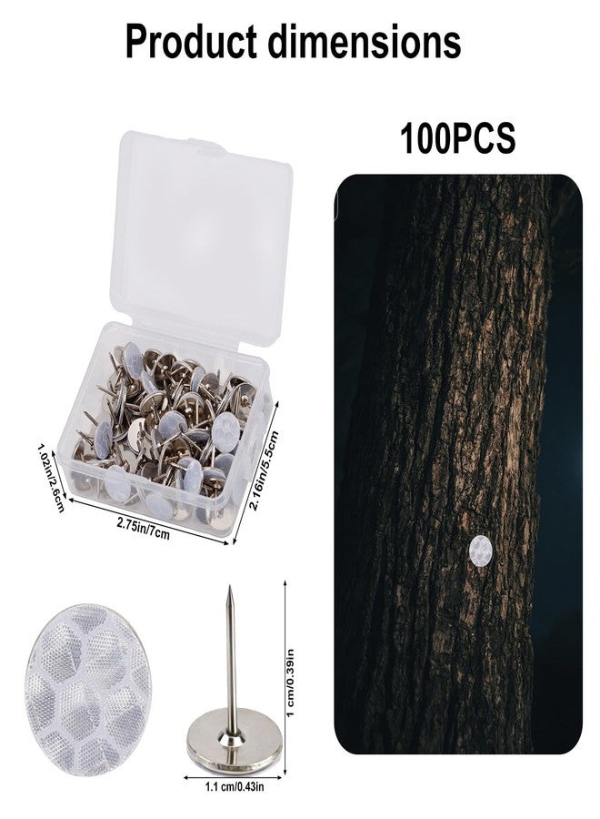 Fukaisu 100pcs Reflective Trail Marking Tacks, Glow-in-The-Dark High Visibility Bright Eyes Trail Markers Thumb Nails for Hunting Tree Stand Hiking Camping Accessories Supplies Gear(Silver) - Image 2