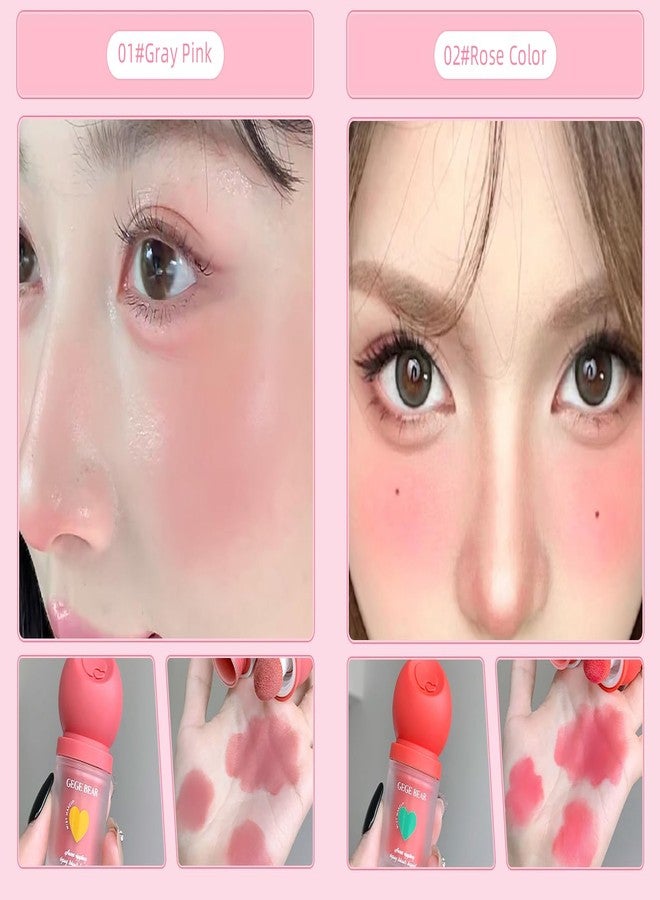 Gege Bear Sweet Rippling Tipsy Liquid Blush | High-Pigment, Moisture-Rich Liquid Blush for a Naturally Luminous Look | Innovative Built-In Sponge Applicator | 6 Exquisite Shades for Customizable Radiance on Cheeks and Lips for All Skin Tones (01# Gray Pink, 2.5mL) - Image 3