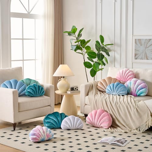 XIAIJIA Seashell Decorative Pillow Shell Shaped Throw Pillow 3D Insert Beach Pillow Soft Velvet Pillow Sea Ocean Decoration Couch Bed Pillow Cushions(Blue,14 X 11 inch) - Image 4