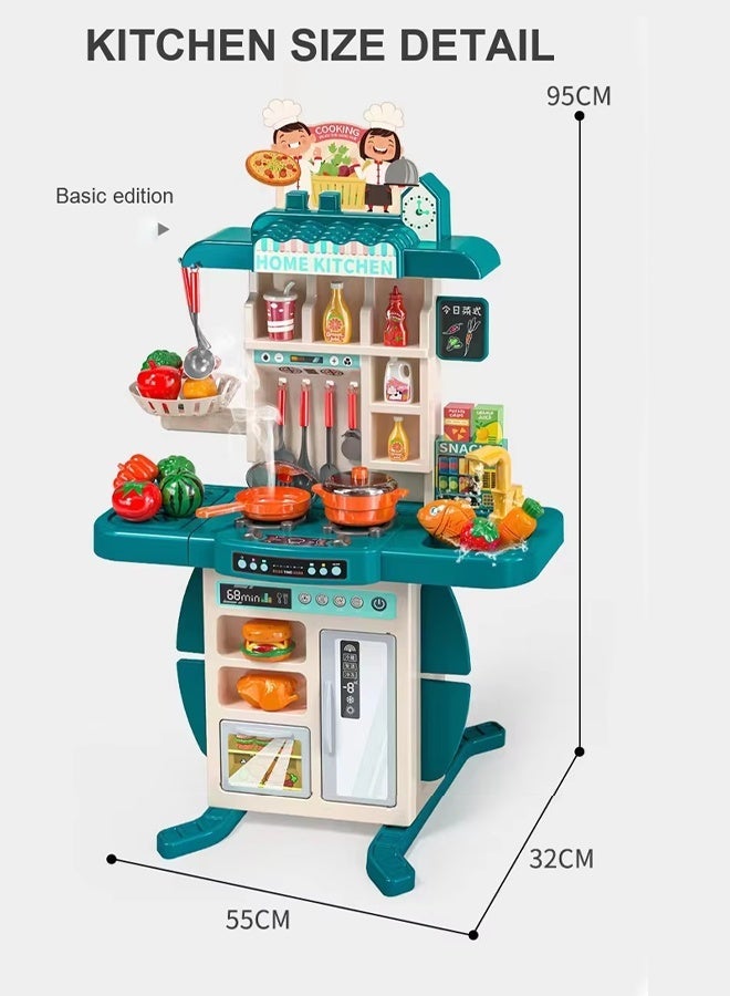 Vixplorn young girls games/Kitchen Playsets 86 Pieces Kitchen Toy Set, Toy Kitchen Role Play Toy Set Role Play Cookware Kitchen Toy Set Kitchen Accessories Toy Cooking Stove Simulation Press to Release Water, Suitable for Boys and Girls (Blue) - Image 2