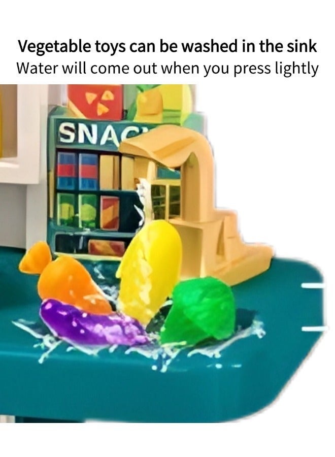 Vixplorn young girls games/Kitchen Playsets 86 Pieces Kitchen Toy Set, Toy Kitchen Role Play Toy Set Role Play Cookware Kitchen Toy Set Kitchen Accessories Toy Cooking Stove Simulation Press to Release Water, Suitable for Boys and Girls (Blue) - Image 5