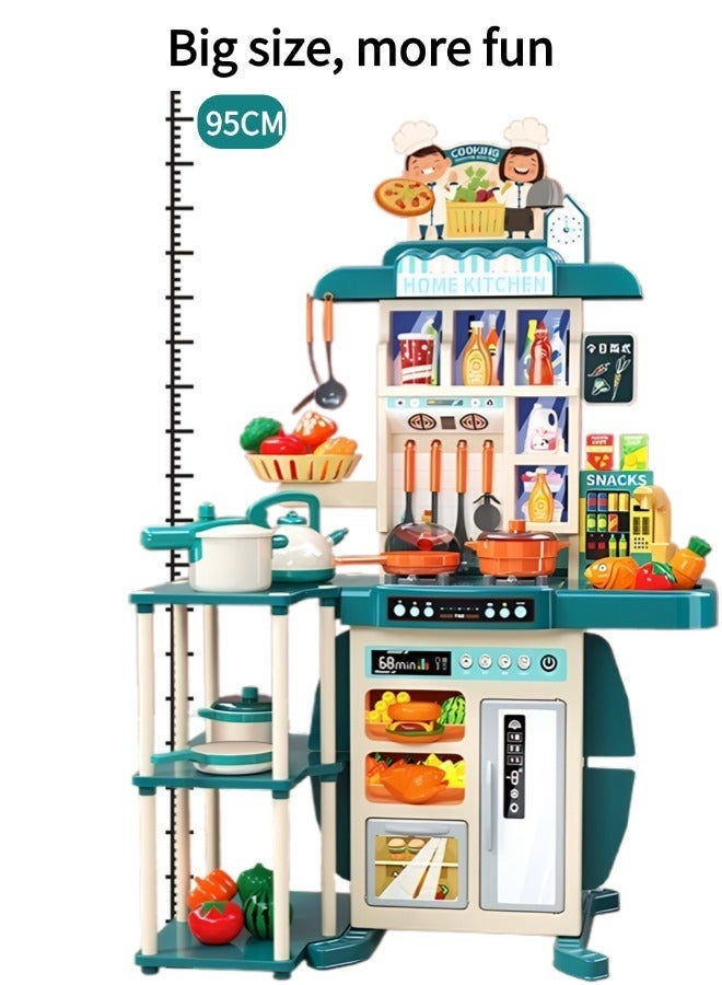 Vixplorn young girls games/Kitchen Playsets 86 Pieces Kitchen Toy Set, Toy Kitchen Role Play Toy Set Role Play Cookware Kitchen Toy Set Kitchen Accessories Toy Cooking Stove Simulation Press to Release Water, Suitable for Boys and Girls (Blue) - Image 3