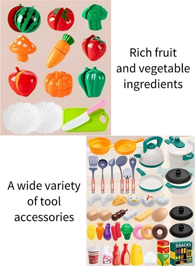 Vixplorn young girls games/Kitchen Playsets 86 Pieces Kitchen Toy Set, Toy Kitchen Role Play Toy Set Role Play Cookware Kitchen Toy Set Kitchen Accessories Toy Cooking Stove Simulation Press to Release Water, Suitable for Boys and Girls (Blue) - Image 4