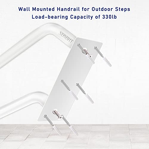 SDNBHT 18.5inch Handrail for Outdoor Steps 304 Stainless Steel Grab Bar with Polished White Finished SDNBHT Wall Mounted Handrail Stair Railing for Garage Entry Interior or Exterior Stairway(18.5' White) - Image 3