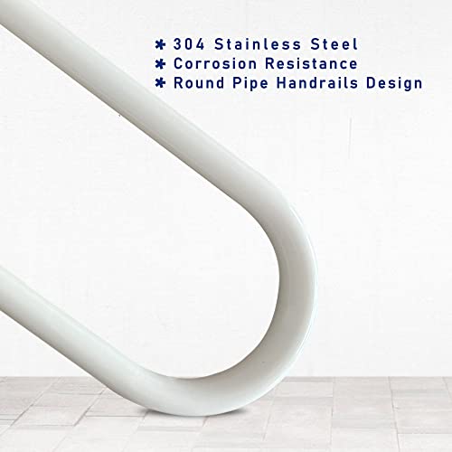 SDNBHT 18.5inch Handrail for Outdoor Steps 304 Stainless Steel Grab Bar with Polished White Finished SDNBHT Wall Mounted Handrail Stair Railing for Garage Entry Interior or Exterior Stairway(18.5' White) - Image 4