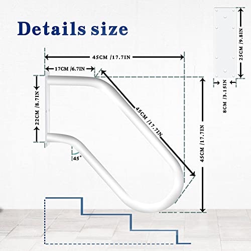 SDNBHT 18.5inch Handrail for Outdoor Steps 304 Stainless Steel Grab Bar with Polished White Finished SDNBHT Wall Mounted Handrail Stair Railing for Garage Entry Interior or Exterior Stairway(18.5' White) - Image 2