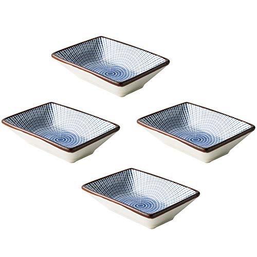 Colias Wing Colias Wing 35 Simple Blue Stripes with Brown Edge Stylish Design Multipurpose Porcelain Side Dish Bowl Seasoning Dishes Soy Dipping Sauce DishesSet of 4WhiteRectangle 