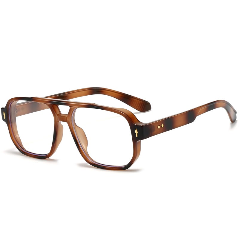 PORADAY Blue Light Blocking Glasses for Women Men 70s Retro Square Aviator Eyeglasses Rectangle Computer EyewearFlower Leopard