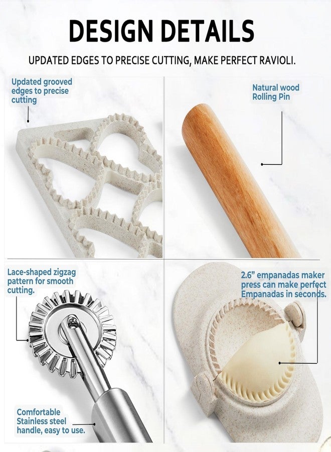 MUMSUNG Ravioli Maker Press, Ravioli Press Mold Set - Heart Ravioli Stamp Maker Cutter with Wood Rolling Pin, 2.6" Empanada Maker Press Kit and Ravioli Wheel, Makes 6 Ravioli - Image 5