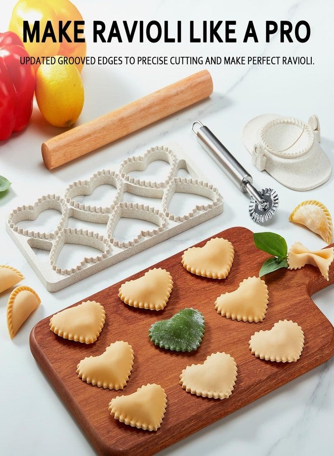 MUMSUNG Ravioli Maker Press, Ravioli Press Mold Set - Heart Ravioli Stamp Maker Cutter with Wood Rolling Pin, 2.6" Empanada Maker Press Kit and Ravioli Wheel, Makes 6 Ravioli - Image 4