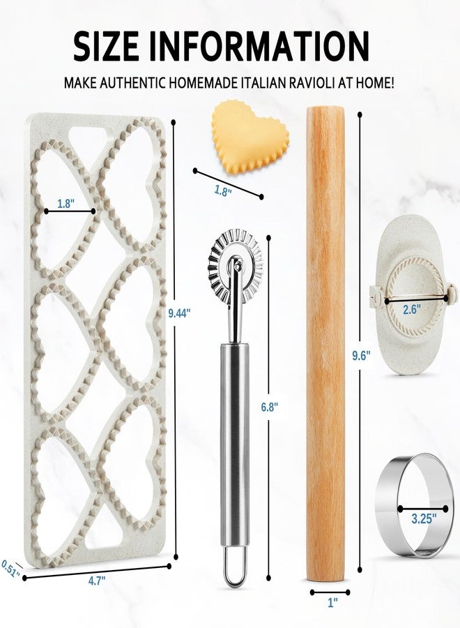 MUMSUNG Ravioli Maker Press, Ravioli Press Mold Set - Heart Ravioli Stamp Maker Cutter with Wood Rolling Pin, 2.6" Empanada Maker Press Kit and Ravioli Wheel, Makes 6 Ravioli - Image 3