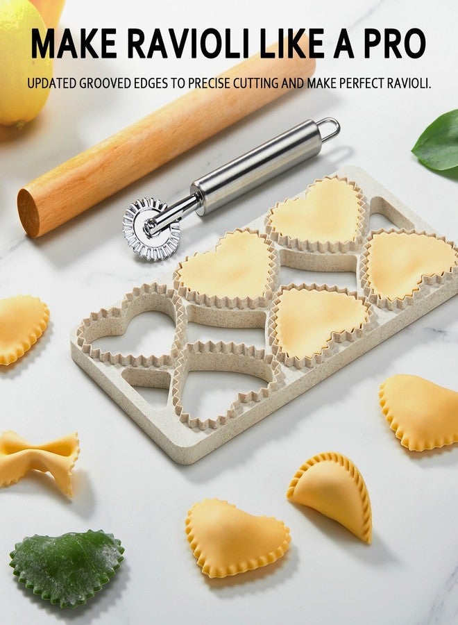 MUMSUNG Ravioli Maker Press, Ravioli Press Mold Set - Heart Ravioli Stamp Maker Cutter with Wood Rolling Pin, 2.6" Empanada Maker Press Kit and Ravioli Wheel, Makes 6 Ravioli - Image 2