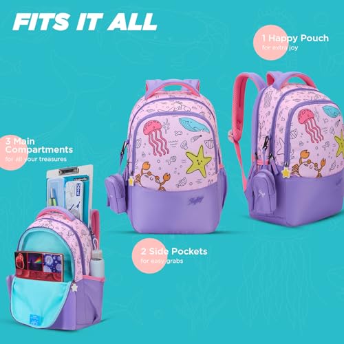 Skybags Ruby 02 18 Liters Printed Premium Polyester Fabric School Backpack for Kids with Multiple Compartments and Adjustable Strap - Girls (Purple) - Image 3