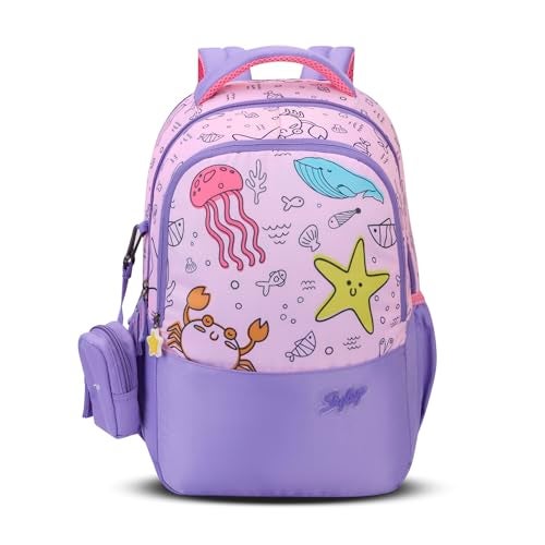 Skybags Ruby 02 18 Liters Printed Premium Polyester Fabric School Backpack for Kids with Multiple Compartments and Adjustable Strap - Girls (Purple) - Image 1