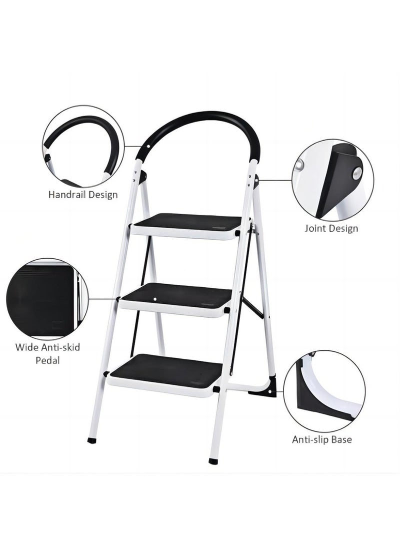 AGD Portable 3 Step Ladder with Wide Anti-Slip Pedal, Sturdy Steel Folding Ladder with Handle for Home Kitchen Garden Office - Image 2