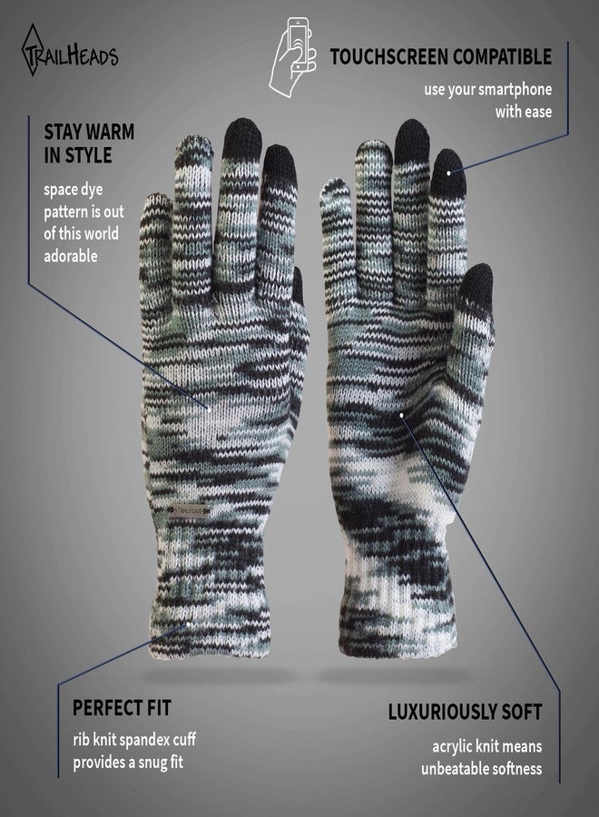 TrailHeads Women's Space Dye Touch Screen Knit Gloves - black & white - Image 2