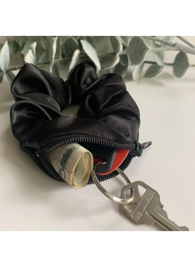 IBDA Secret Zipper Scrunchie, Hidden Pocket Secret Stash Hair Ties, Coins Purse Set,Handmade, Adjustable Size Head Accessories(Pack of 01) (Black) - Image 3