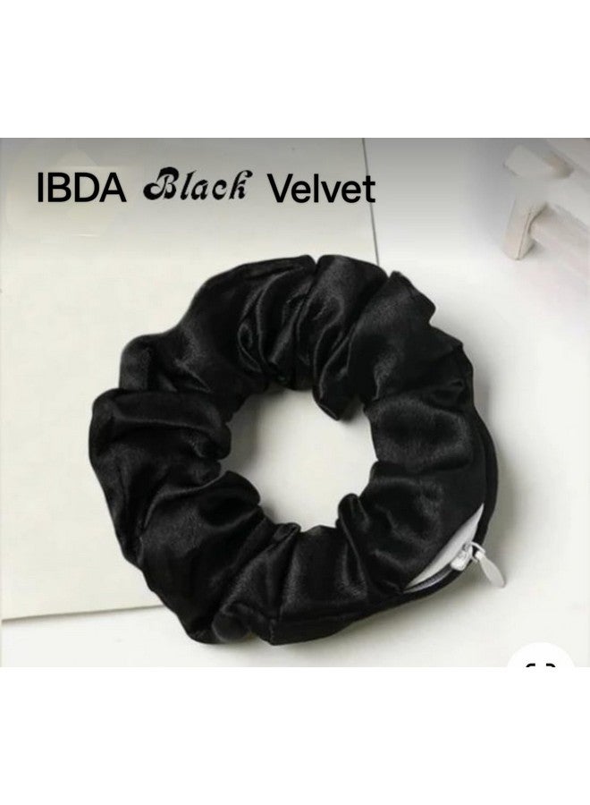 IBDA Secret Zipper Scrunchie, Hidden Pocket Secret Stash Hair Ties, Coins Purse Set,Handmade, Adjustable Size Head Accessories(Pack of 01) (Black) - Image 5