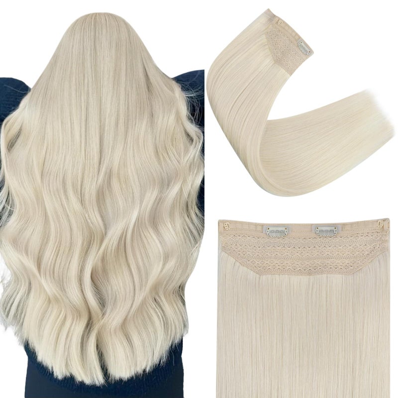 Easyouth Wire Extensions Blonde Natural Wire Hair Extensions Real Human Hair White Blonde Remy Human Hair Extension with Fish Line Ease of Application 18Inch 80G