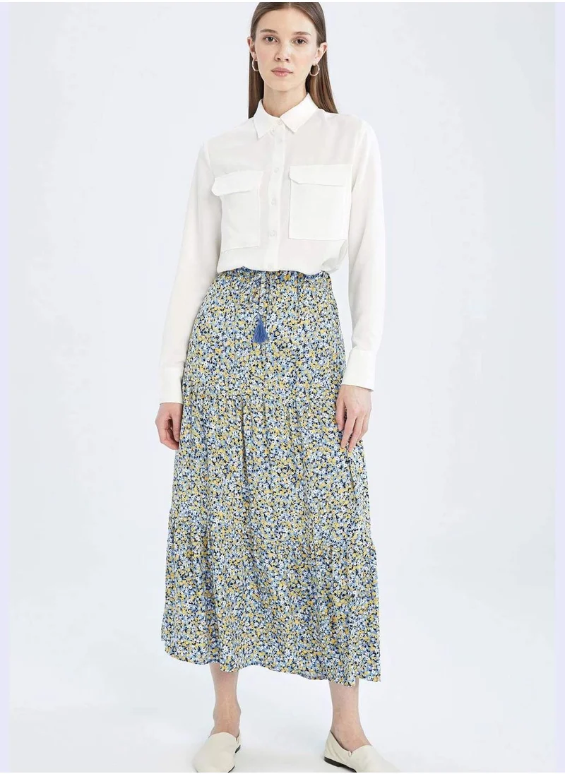 ديفاكتو Regular Fit Floral Printed Maxi Skirt