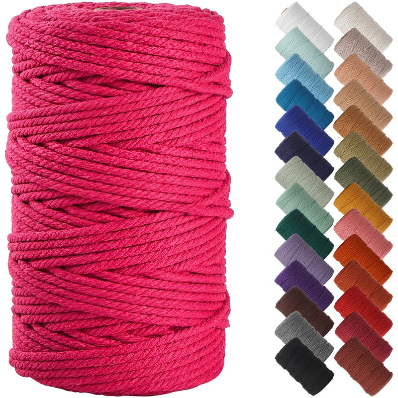 NOANTA Hot Pink Macrame Cord 4mm x 109yards Colored Macrame Rope Cotton Cord Macrame Yarn Colorful Cotton Craft Cord for Wall Hanging Plant Hangers Crafts Knitting - Image 3
