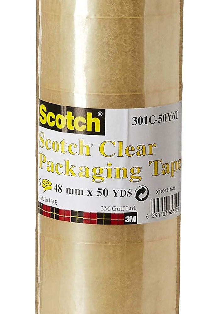 Scotch Clear Packaging Tape, 2 in x 50 Yds, 6 Rolls