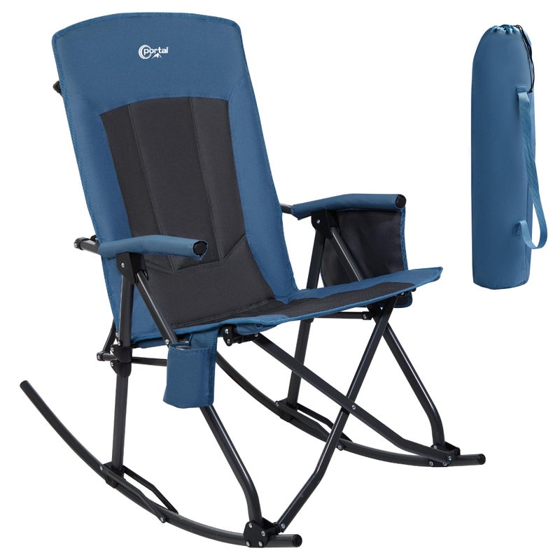 Portal Oversized Folding Rocking Camping Chair Portable Outdoor Rocker with High Back Hard Armrests Carry Bag, Supports 400 lbs, Padded Back, Blue Grey - Image 1