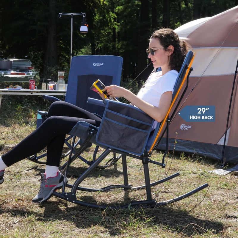 Portal Oversized Folding Rocking Camping Chair Portable Outdoor Rocker with High Back Hard Armrests Carry Bag, Supports 400 lbs, Padded Back, Blue Grey - Image 3