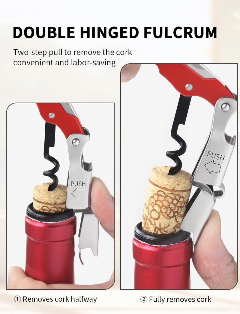 CORKAS Wine Key - Professional Handcrafted Heavy Duty Waiter Corkscrew, Compact Wine Opener with Double Hinged, Foil Cutter and Bottle Opener, Gifts for Servers, Sommelier, Bartenders - Red - Image 2