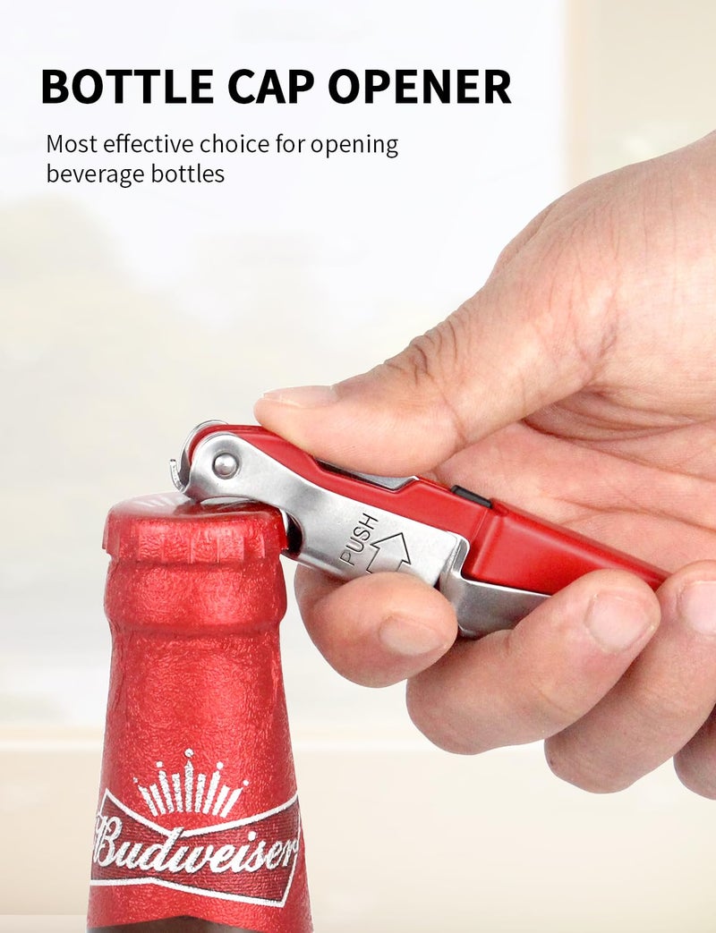 CORKAS Wine Key - Professional Handcrafted Heavy Duty Waiter Corkscrew, Compact Wine Opener with Double Hinged, Foil Cutter and Bottle Opener, Gifts for Servers, Sommelier, Bartenders - Red - Image 4