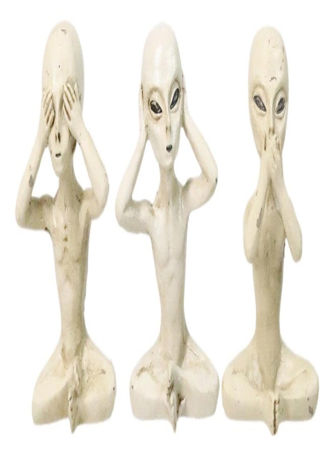 إيبروس جيفت مجموعة تماثيل إيبروس جيفت لمشاهدات الأجسام الطائرة المجهولة، بعنوان "أرى، أسمع، أتكلم، لا أتكلم شرًا"، تضم 3 تماثيل مصغرة لكائنات فضائية غريبة من لعبة غزاة الفضاء. - Image 1