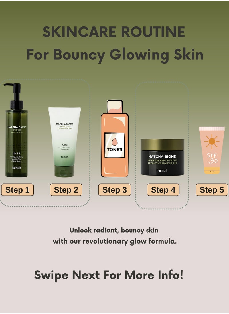 Heimish Heimish Matcha Biome Skincare Trio: Amino Acne Cleansing Foam, Redness Relief Hydrating Toner, & Intensive Repair Cream & Face Scrubber  - Image 4