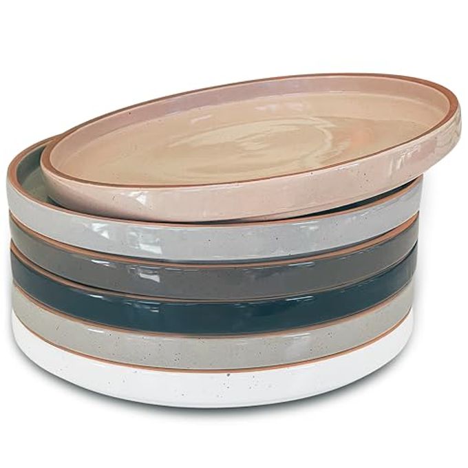 Mora Ceramic Flat Plates Set of 6-8 in - The Dessert, Salad, Appetizer, Small Lunch, etc Plate. Microwave, Oven, and Dishwasher Safe, Scratch Resistant. Kitchen Porcelain Dish - Neutrals