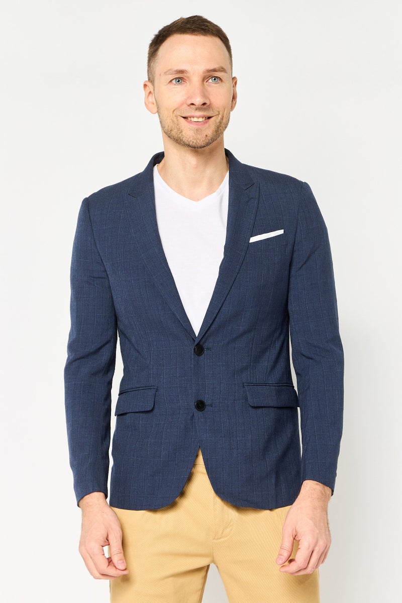 Selected Homme Men Slim  Fit Checkered Blazer Jacket, Blue - Image 1