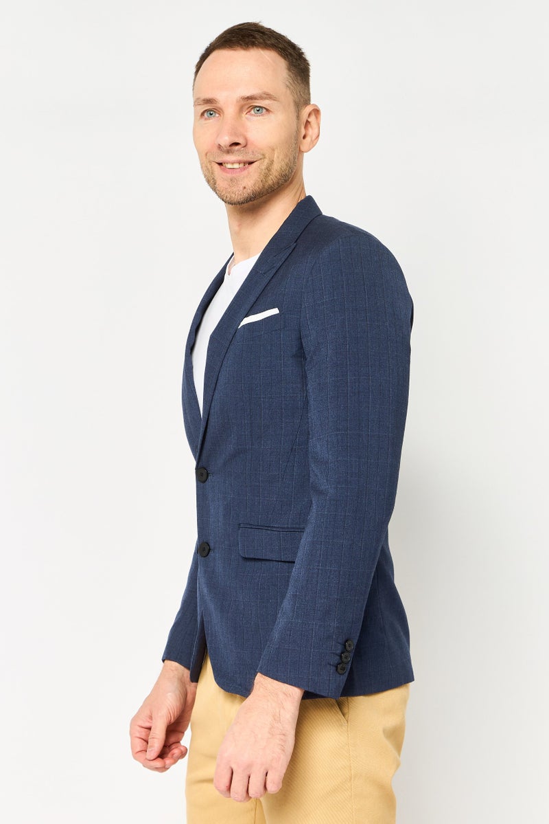 Selected Homme Men Slim  Fit Checkered Blazer Jacket, Blue - Image 3