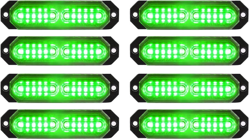 ASPL 8pcs Sync Feature Ultra Slim 12-LED Surface Mount Flashing Strobe Lights for Truck Car Vehicle LED Mini Grille Light Head Emergency Beacon Hazard Warning Lights (Green) - Image 1