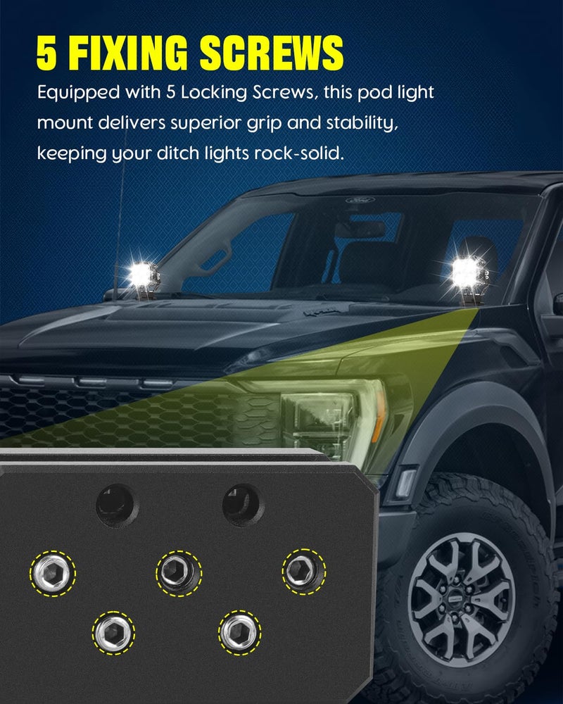 NORTHYUN Quick Release Universal Hood Ditch Light Mounting Brackets, Dual Mount Options with 5-Point Lockdown Base CNC Aluminum Adjustable LED Pod Light Mount Kit 2PCS - Image 5