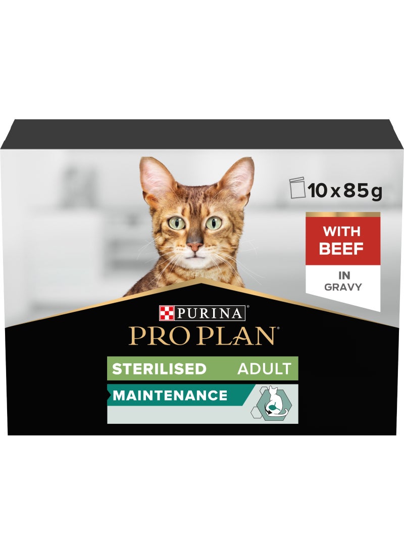 Purina Pro Plan Sterilised Wet Cat Food Beef In Gravy Multipack 10 x 85g - Image 1