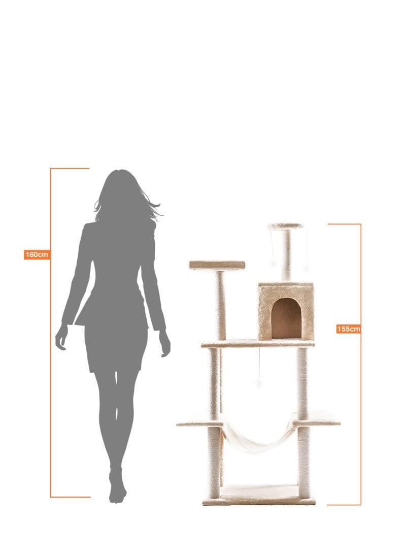 Multi-Level Cat Tree with Condos & Hammocks 155cm - Image 3