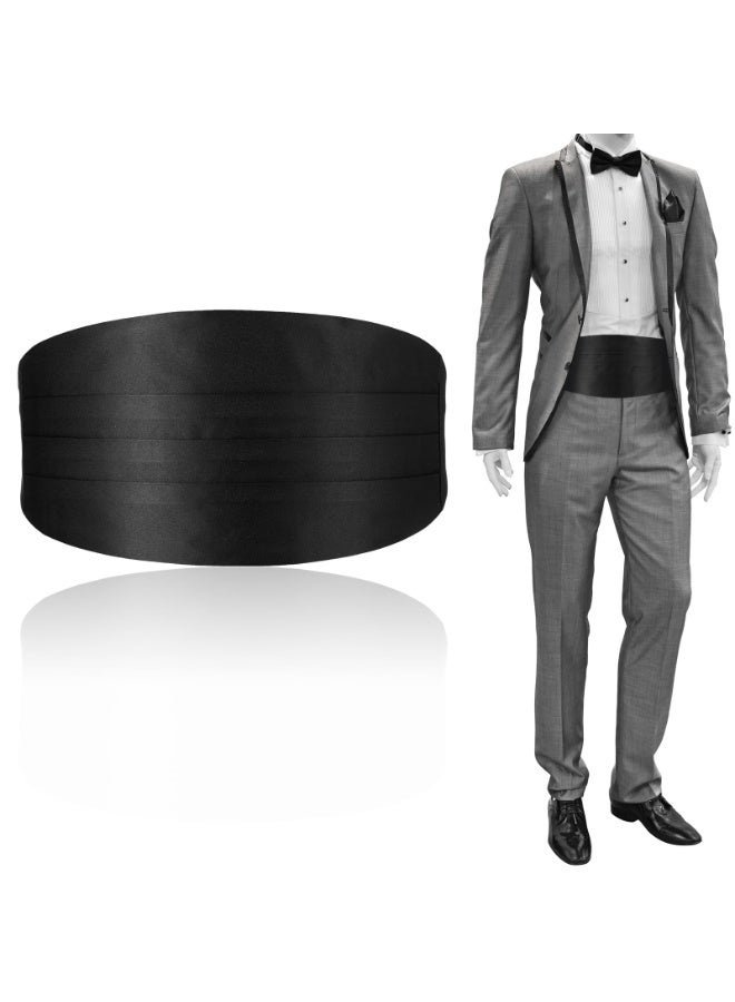 43 Inch Men‘s Solid Black Cummerbund with Adjustable Waistband – Formal Tuxedo Accessory for Weddings, Prom, Black Tie Events & Evening Wear (Classic Satin Finish) - Image 1
