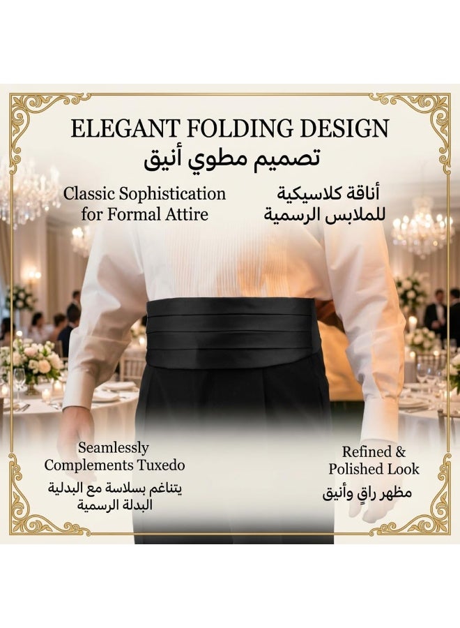 43 Inch Men‘s Solid Black Cummerbund with Adjustable Waistband – Formal Tuxedo Accessory for Weddings, Prom, Black Tie Events & Evening Wear (Classic Satin Finish) - Image 3