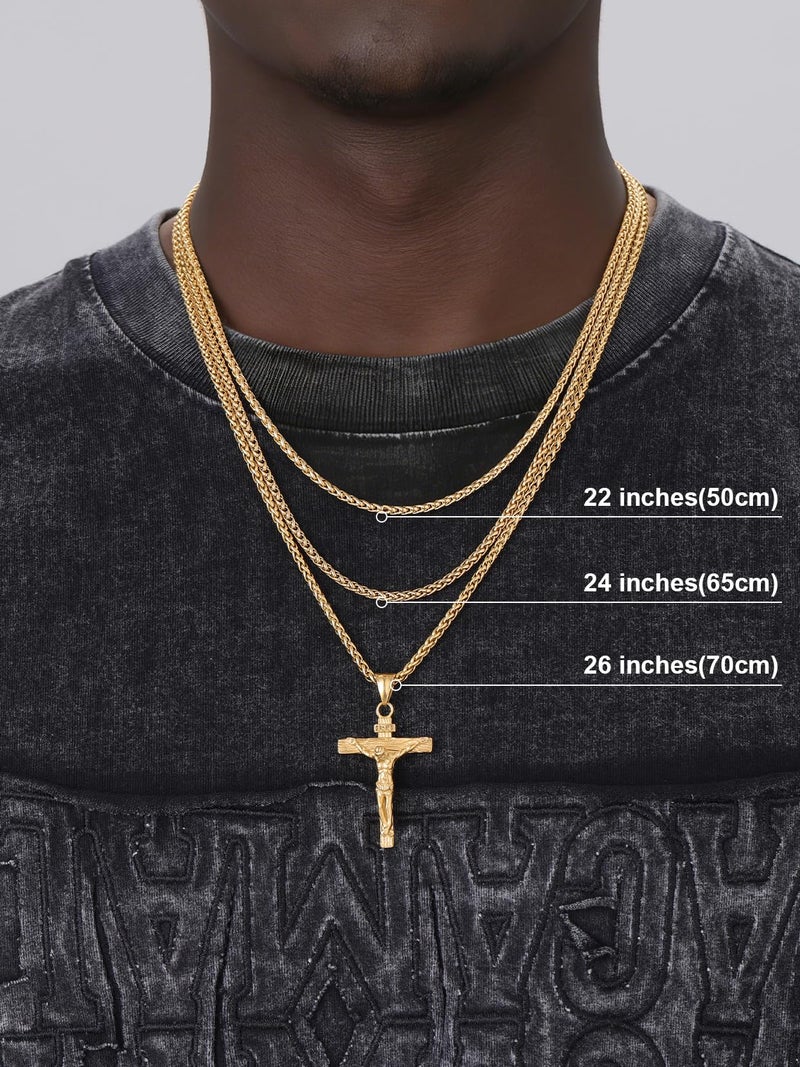 U7 Jewelry Men's Stainless Steel 18K Gold Plated Cross Crucifix Pendant Necklace 22 Inch - Image 3