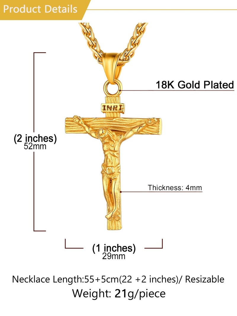 U7 Jewelry Men's Stainless Steel 18K Gold Plated Cross Crucifix Pendant Necklace 22 Inch - Image 5
