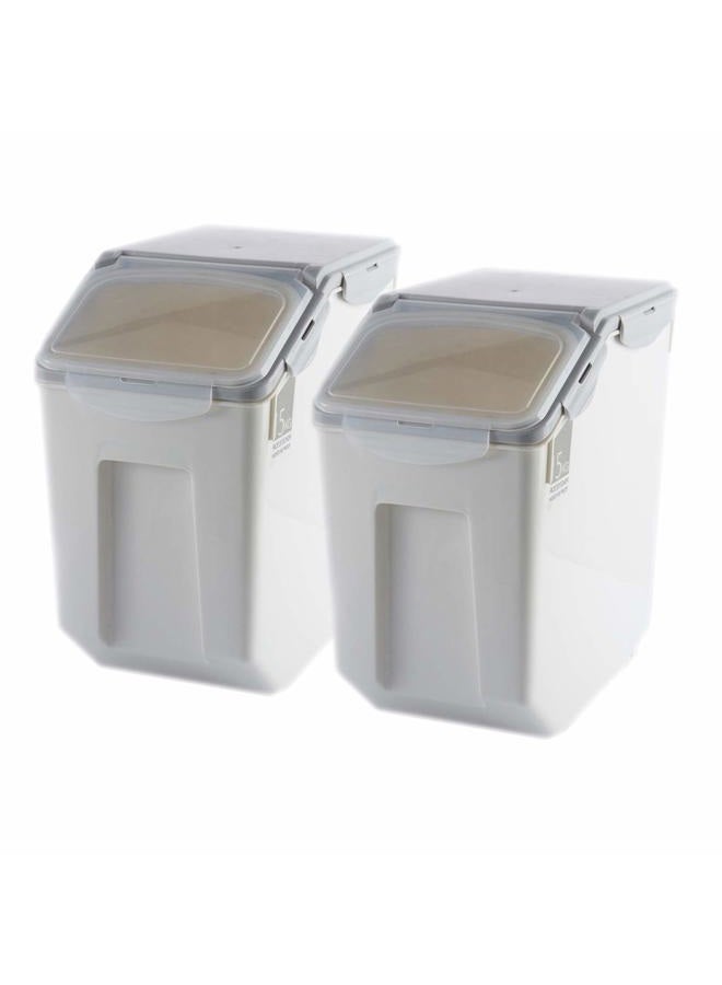 YIRAN Grain Rice Storage Bin Food Containers Set Leak Proof Locking Lid, Large Storage Boxes Plastic Cereal Pet Food 15kg(18L), Grey,2packs - Image 1