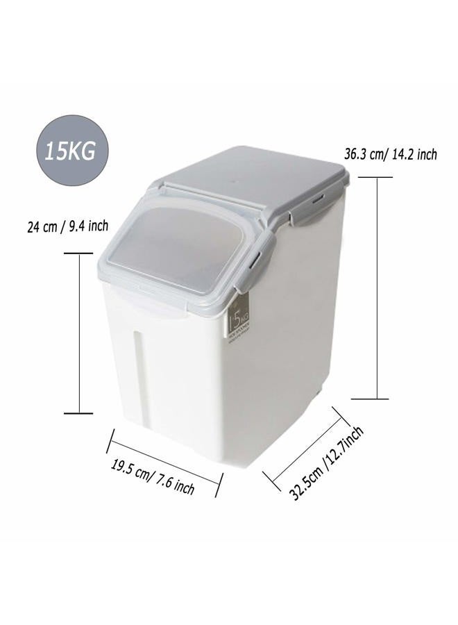 YIRAN Grain Rice Storage Bin Food Containers Set Leak Proof Locking Lid, Large Storage Boxes Plastic Cereal Pet Food 15kg(18L), Grey,2packs - Image 2