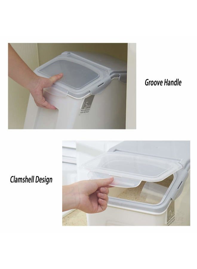 YIRAN Grain Rice Storage Bin Food Containers Set Leak Proof Locking Lid, Large Storage Boxes Plastic Cereal Pet Food 15kg(18L), Grey,2packs - Image 3