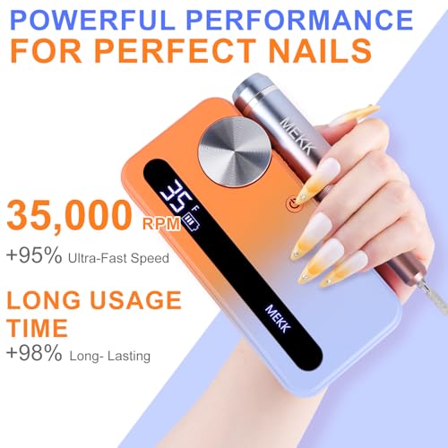 MEKK Nail Drill Kit,35000RPM Electric Nail Drill Professional Electric Nail File with 12PCS Bits,Anti-Shaking Cordless E Filer for Nails,Home & Salon(Orange Blue) - Image 5