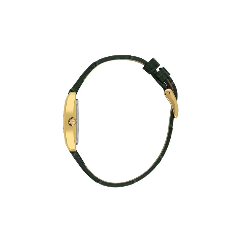 DANIEL KLEIN Women's Leather Gold Alloy Case Analog Dark Green Square Sunray Dial Japanese Quartz Premium 30 Meters Water Resistant