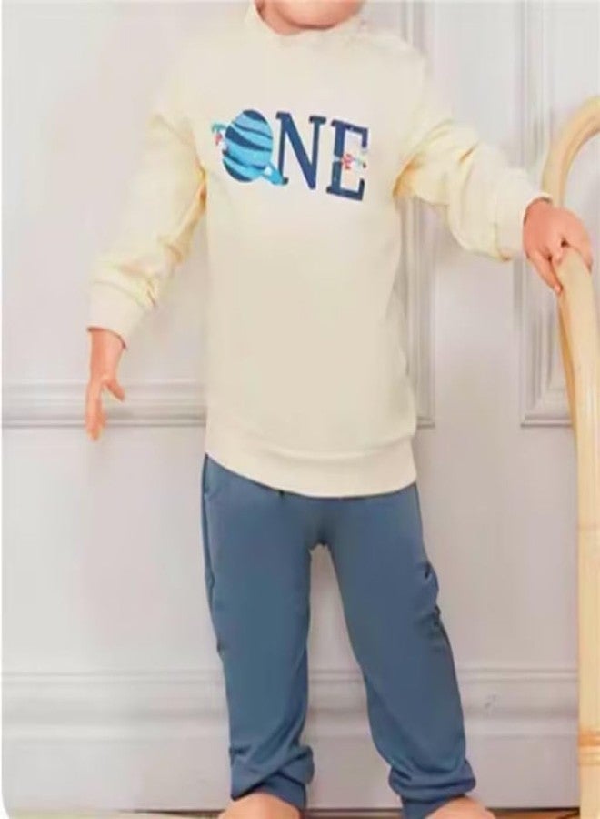 Lenjindjer Baby Boy First Trip Around the Sun Birthday Outfits Long Sleeve One Space Shirt Jogger Pants 1St Birthday Clothes (Blue, 12-18 Months) - Image 2