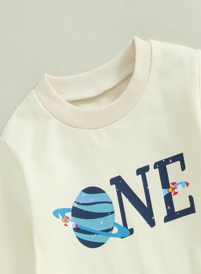 Lenjindjer Baby Boy First Trip Around the Sun Birthday Outfits Long Sleeve One Space Shirt Jogger Pants 1St Birthday Clothes (Blue, 12-18 Months) - Image 5